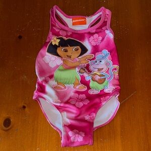 Nickelodeon Pink Floral Swimsuit with Dora and Boots
